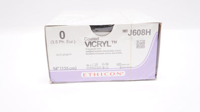 Ethcon J608H Coated Vicryl 0 Polyglactin 910 Sutupak 54inch (x) - Box of 36
